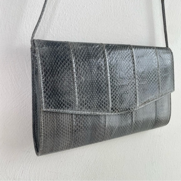 Vintage Minimalist Grey Snakeskin Purse Bag Crossbody Shoulder - Picture 7 of 9